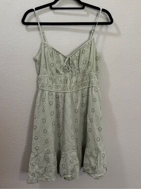 Hollister Eyelet Babydoll Sleeveless Mini Dress Sage Green Size Large